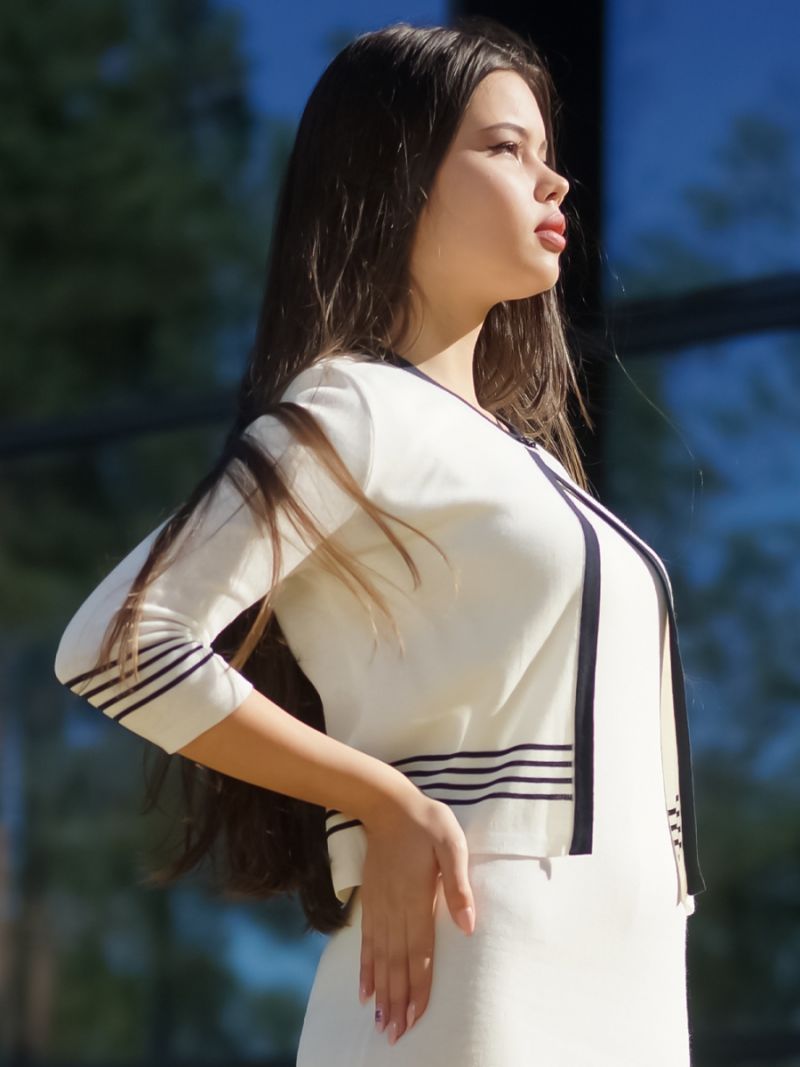 Cardigan pe 1 nasture cu dungi
