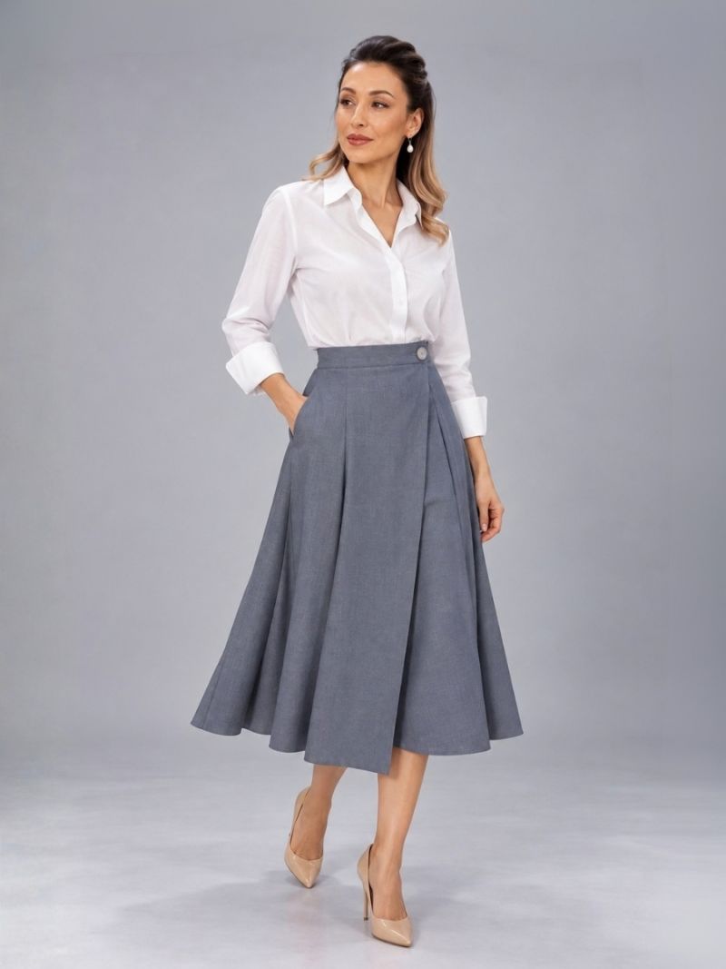 Fusta midi multi-clin denim