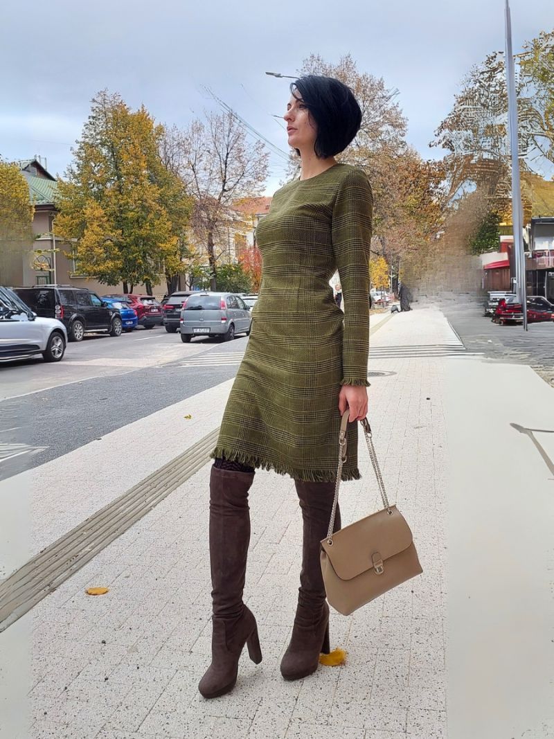 Rochie dreapta lana verde