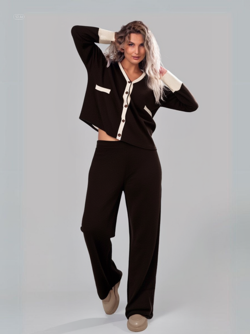 Set tricotat cardigan de ciocolata