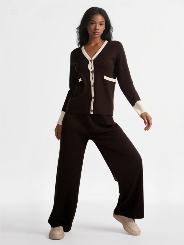 Set tricotat cardigan de ciocolata