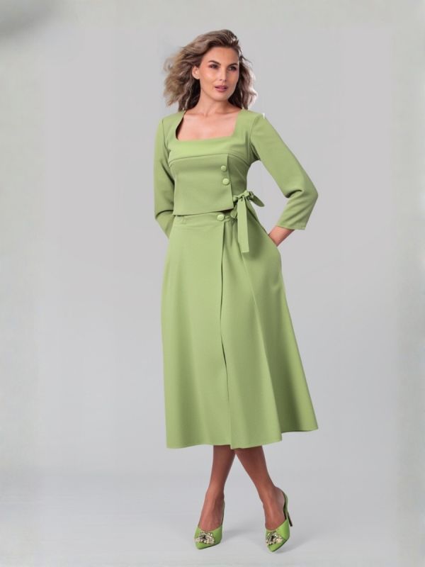 set verde mar cu fusta lunga