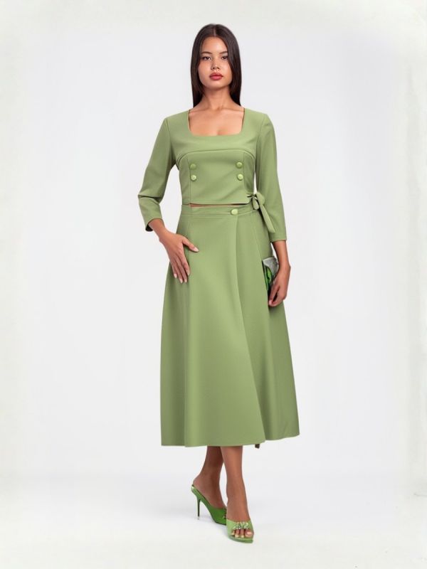 set verde mar cu fusta lunga