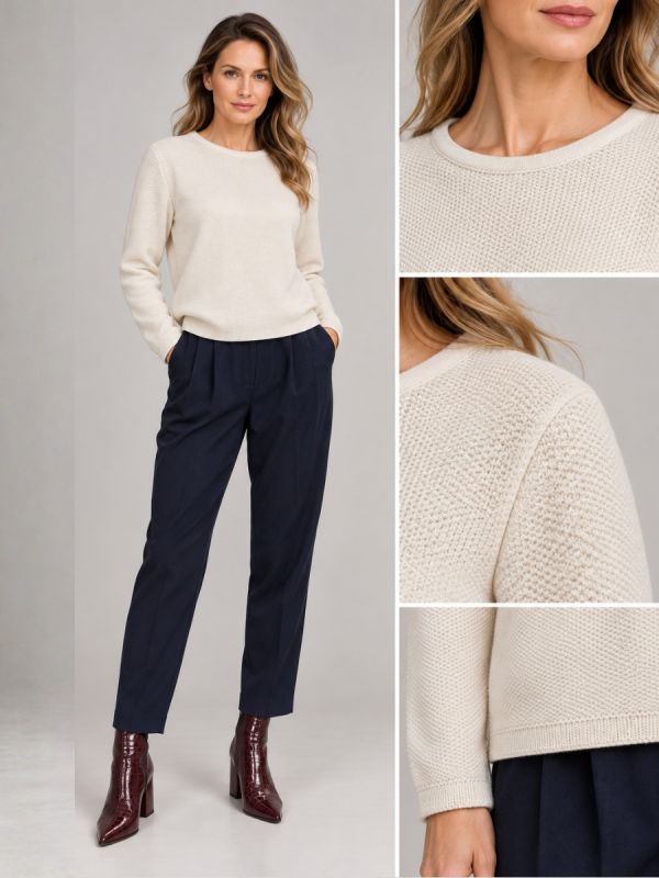 Pulover din cashmere crem ajur