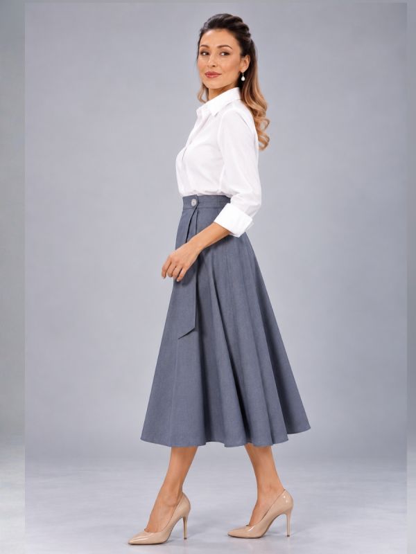 Fusta midi multi-clin denim