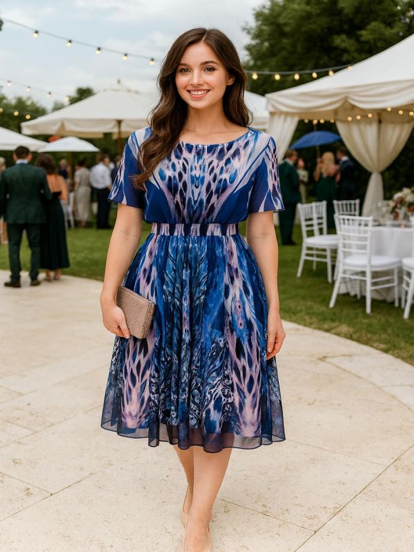 Rochie lungă din voal blu
